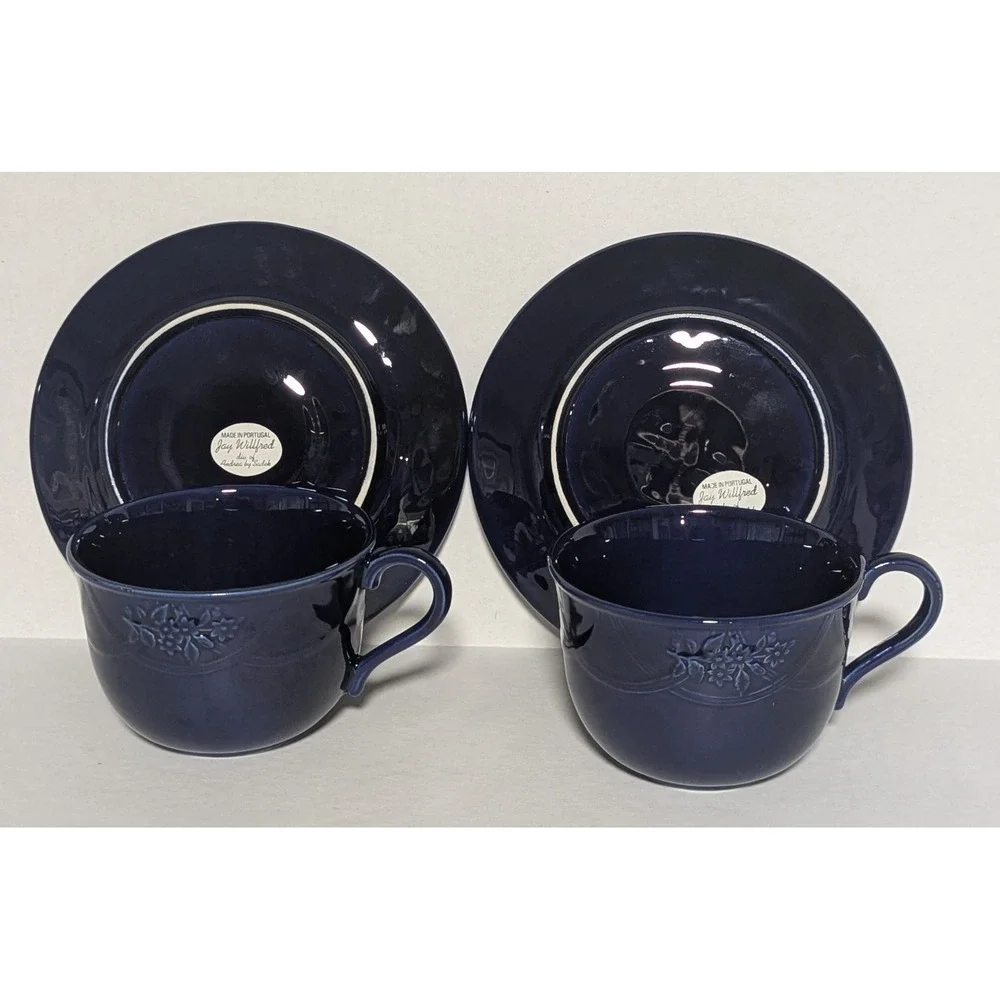 Jay Willfred Andrea‎ by Sadek Cobalt Blue Cup & Saucer (2) Floral Motif Portugal